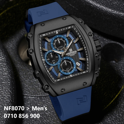 NAVIFORCE 8070 Men Quartz Wristwatch Luxury Chronograph Casual Clock Sport Waterproof Multifunctional Watch Silicone Strap