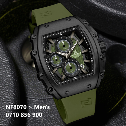 NAVIFORCE 8070 Men Quartz Wristwatch Luxury Chronograph Casual Clock Sport Waterproof Multifunctional Watch Silicone Strap