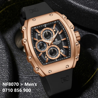 NAVIFORCE 8070 Men Quartz Wristwatch Luxury Chronograph Casual Clock Sport Waterproof Multifunctional Watch Silicone Strap