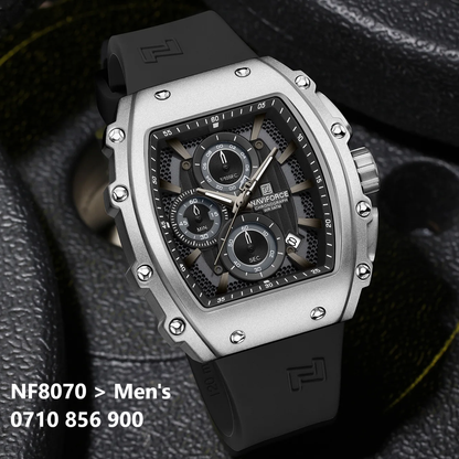 NAVIFORCE 8070 Men Quartz Wristwatch Luxury Chronograph Casual Clock Sport Waterproof Multifunctional Watch Silicone Strap