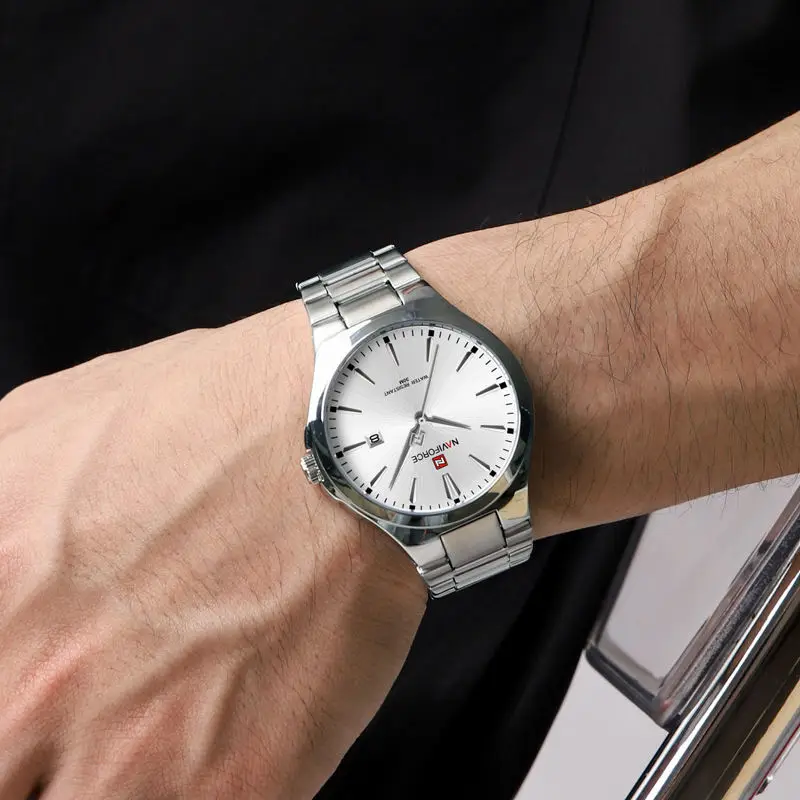 NAVIFORCE 9214 New Men Wristwatch Top Luxury Business Watch Stainless Steel Sport Quartz Original Male Watch