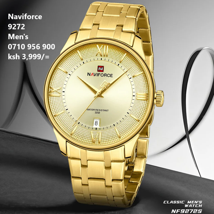 NAVIFORCE 9272 Men's Watch Classic Stainless Steel Strap 3ATM Waterproof Calendar Minimalist Dial Men's Watch