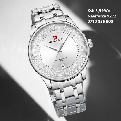 NAVIFORCE 9272 Men's Watch Classic Stainless Steel Strap 3ATM Waterproof Calendar Minimalist Dial Men's Watch