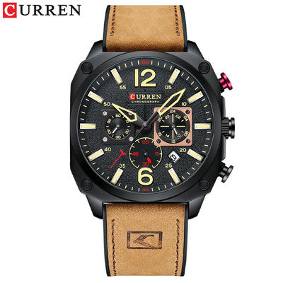 New CURREN 8398 Top Brand Men Sports Watch Luminous Chronograph Watches Leather Clock Casual Quartz Wristwatches for Male