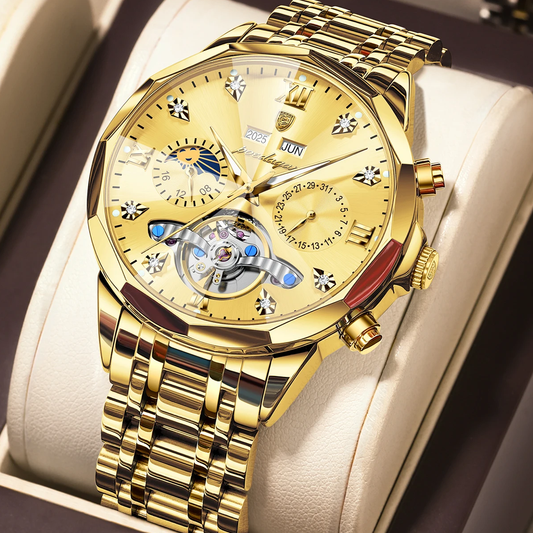Poedagar 1422 Men Luxury Watch Hollow Tourbillon Stainless Steel Waterproof Automatic Mechanical Wrist Watch for Men