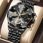 Poedagar 1422 Men Luxury Watch Hollow Tourbillon Stainless Steel Waterproof Automatic Mechanical Wrist Watch for Men