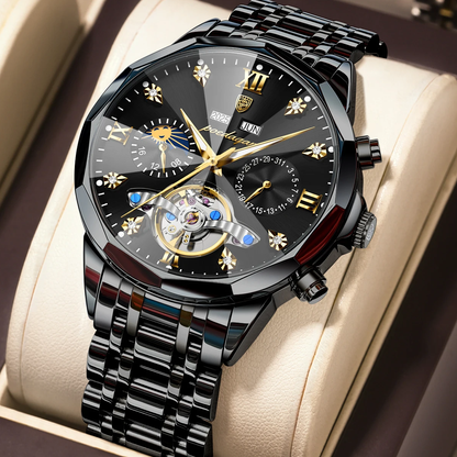 Poedagar 1422 Men Luxury Watch Hollow Tourbillon Stainless Steel Waterproof Automatic Mechanical Wrist Watch for Men
