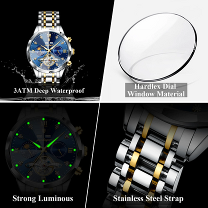 Poedagar 1422 Men Luxury Watch Hollow Tourbillon Stainless Steel Waterproof Automatic Mechanical Wrist Watch for Men