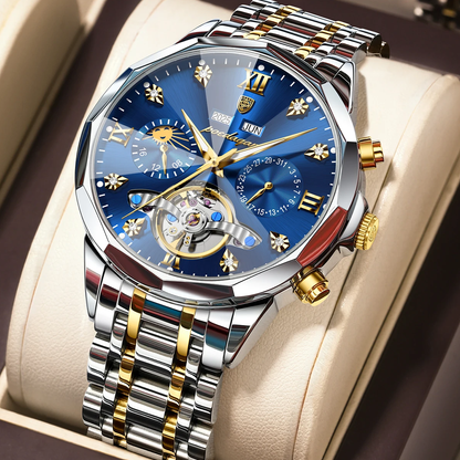 Poedagar 1422 Men Luxury Watch Hollow Tourbillon Stainless Steel Waterproof Automatic Mechanical Wrist Watch for Men
