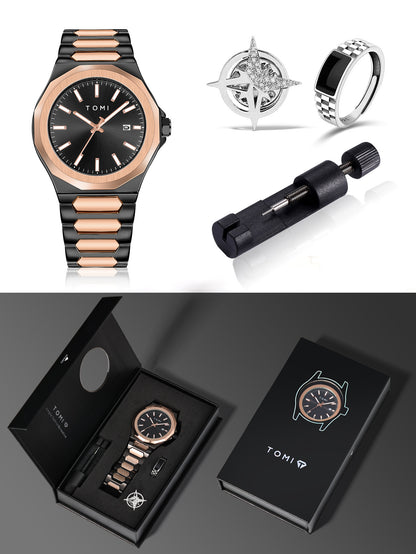 TOMI T301 Fashion Business Men's Quartz Watch Simple Zinc Alloy Strap Waterproof Casual Elegant Male Wristwatch Gift Watch Set