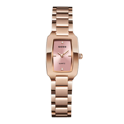 Hot Selling Women's Square SENO S072 Luxury Watches Gold and Rose Gold with High Quality Stainless Steel Band Alloy Case