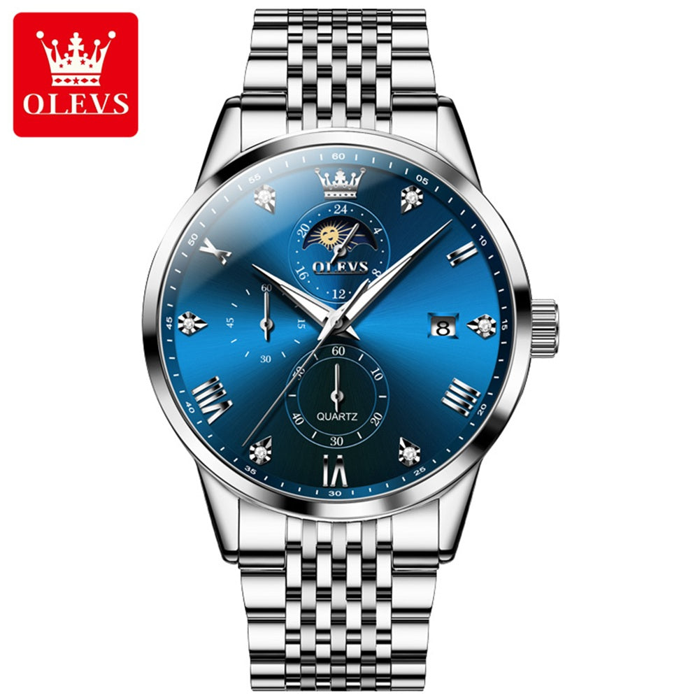 OLEVS 2925 Men Watch Fashion Classic Diamond Stainless Steel Band Quartz Wrist Watch 2026 Unique Chronograph Watch