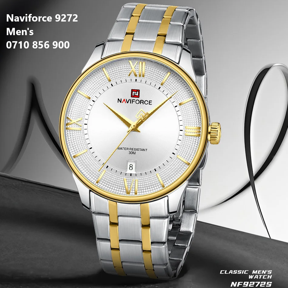 NAVIFORCE 9272 Men's Watch Classic Stainless Steel Strap 3ATM Waterproof Calendar Minimalist Dial Men's Watch
