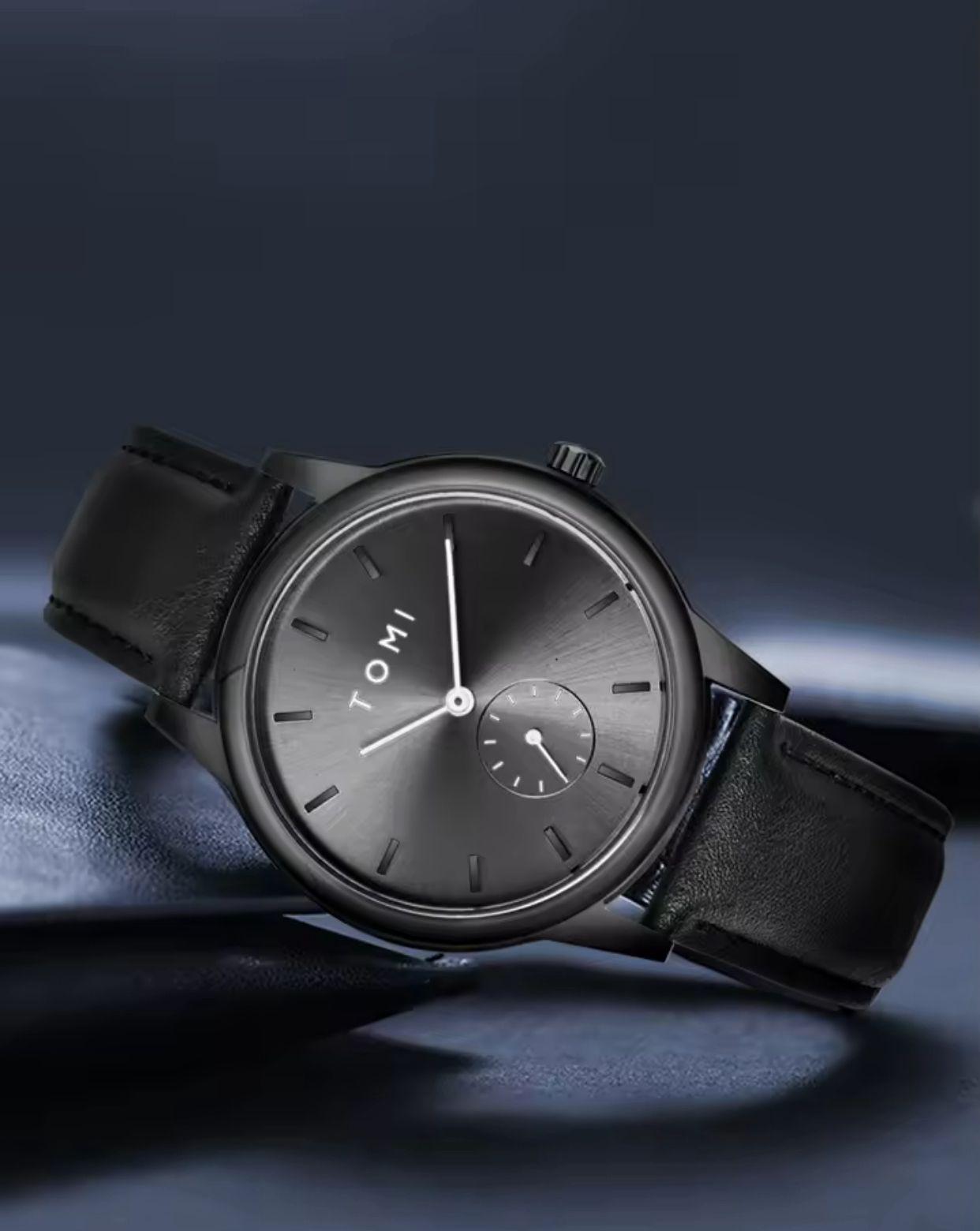 TOMI T088 Dual Dial Quartz Watch Antique 40mm Glass Dial Business Leather Band 20mm Width  Simple Size Elegant Style