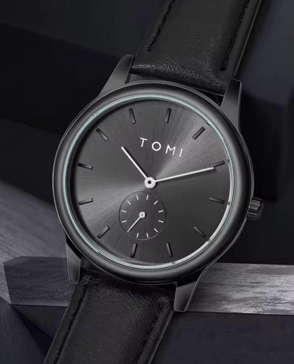 TOMI T088 Dual Dial Quartz Watch Antique 40mm Glass Dial Business Leather Band 20mm Width  Simple Size Elegant Style