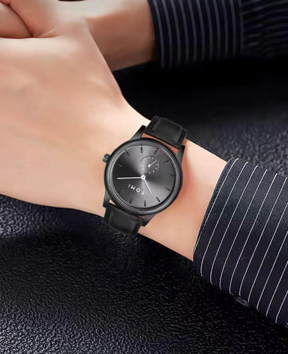 TOMI T088 Dual Dial Quartz Watch Antique 40mm Glass Dial Business Leather Band 20mm Width  Simple Size Elegant Style