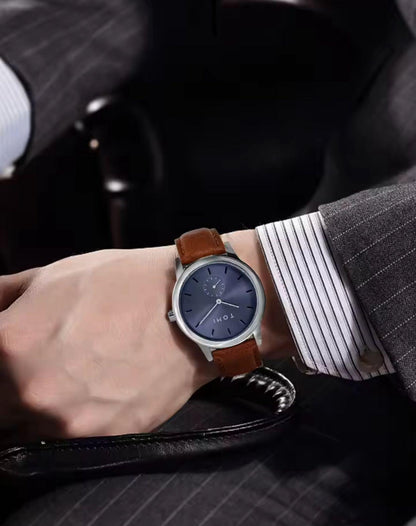 TOMI T088 Dual Dial Quartz Watch Antique 40mm Glass Dial Business Leather Band 20mm Width  Simple Size Elegant Style