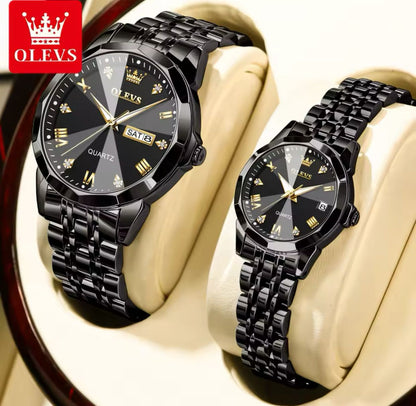 OLEVS 9931 Men's Couple women Luxury Stainless Steel Wristwatch Original Quartz Rhombus Mirror Waterproof Luminous Feature Glass Dial