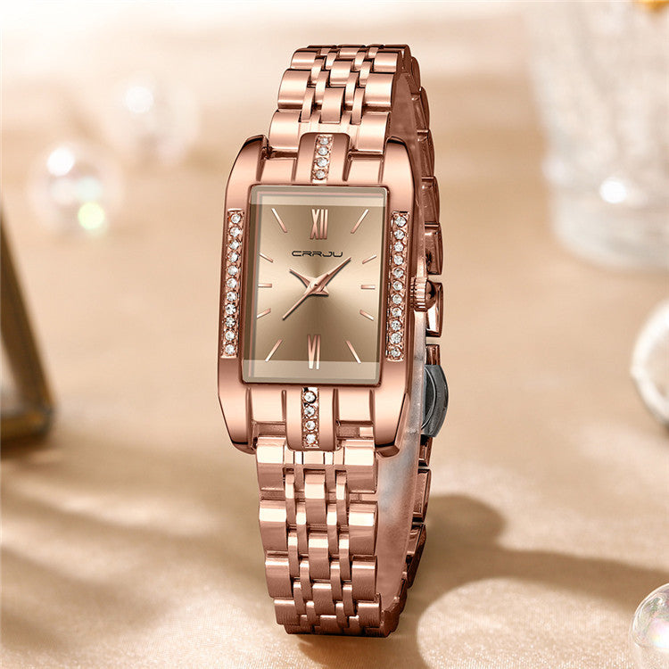 CRRJU 5026 Diamond Watches for Women Quality Quartz Wristwatch Lady Watch Stainless Steel for Girls