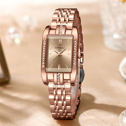 CRRJU 5026 Diamond Watches for Women Quality Quartz Wristwatch Lady Watch Stainless Steel for Girls