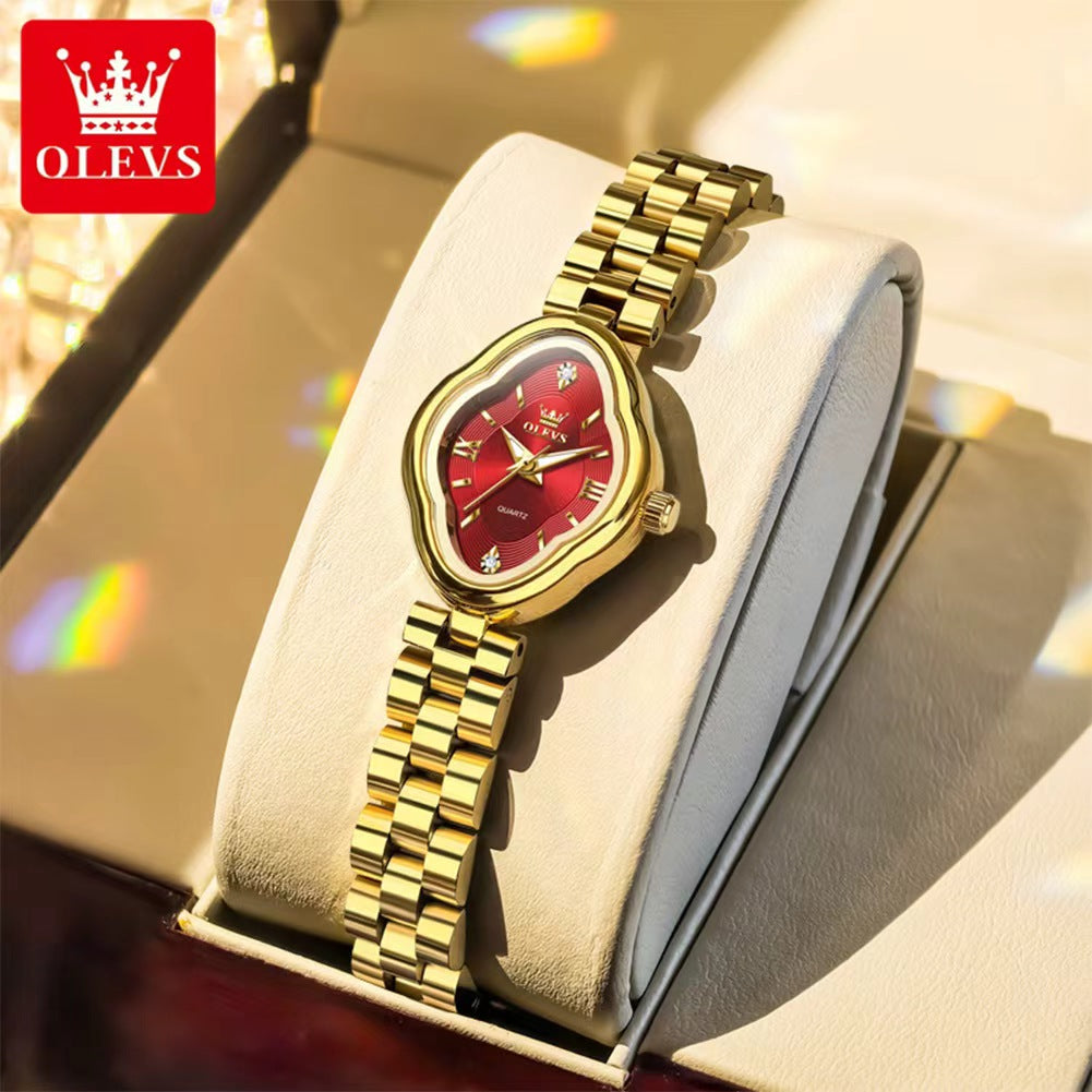 OLEVS 5666 Quartz Alloy 30 M Waterproof Irregular Shape Stainless Steel High Quality Buckle Strap Analog women Ladys Watch