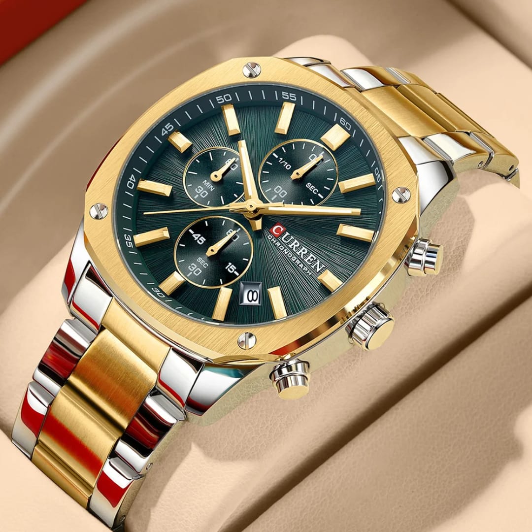 CURREN 8490 Quartz Chronograph Sport Watch Brands for Men Stainless Steel Multifunctional Dial Luminous Hands Waterproof Watches