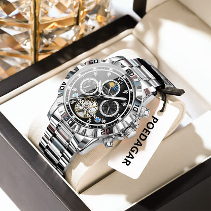 POEDAGAR 1423 Top Luxury Hollow Tourbillon Automatic Watch Stainless Steel Waterproof Chronograph Men Mechanical Watches for Men