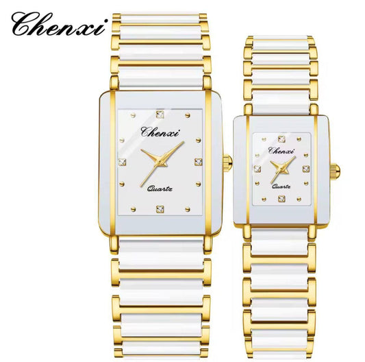Fashion Luxury Golden CHENXI 104 Couple Stainless Steel Waterproof Calendar Quartz Watch for Men Women Gift