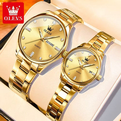 OLEVS 3621 Waterproof Stainless Steel Luxury Men Fashion Romantic Couple Watch Date Men and Women Watches Original Quartz Wristwatch