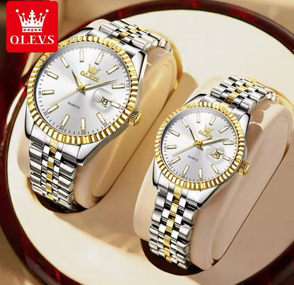 OLEVS 5593 Luxury Business Men and Women Watch for Couple Valentine Gift Set Calendar Week Quartz Wrist Watches