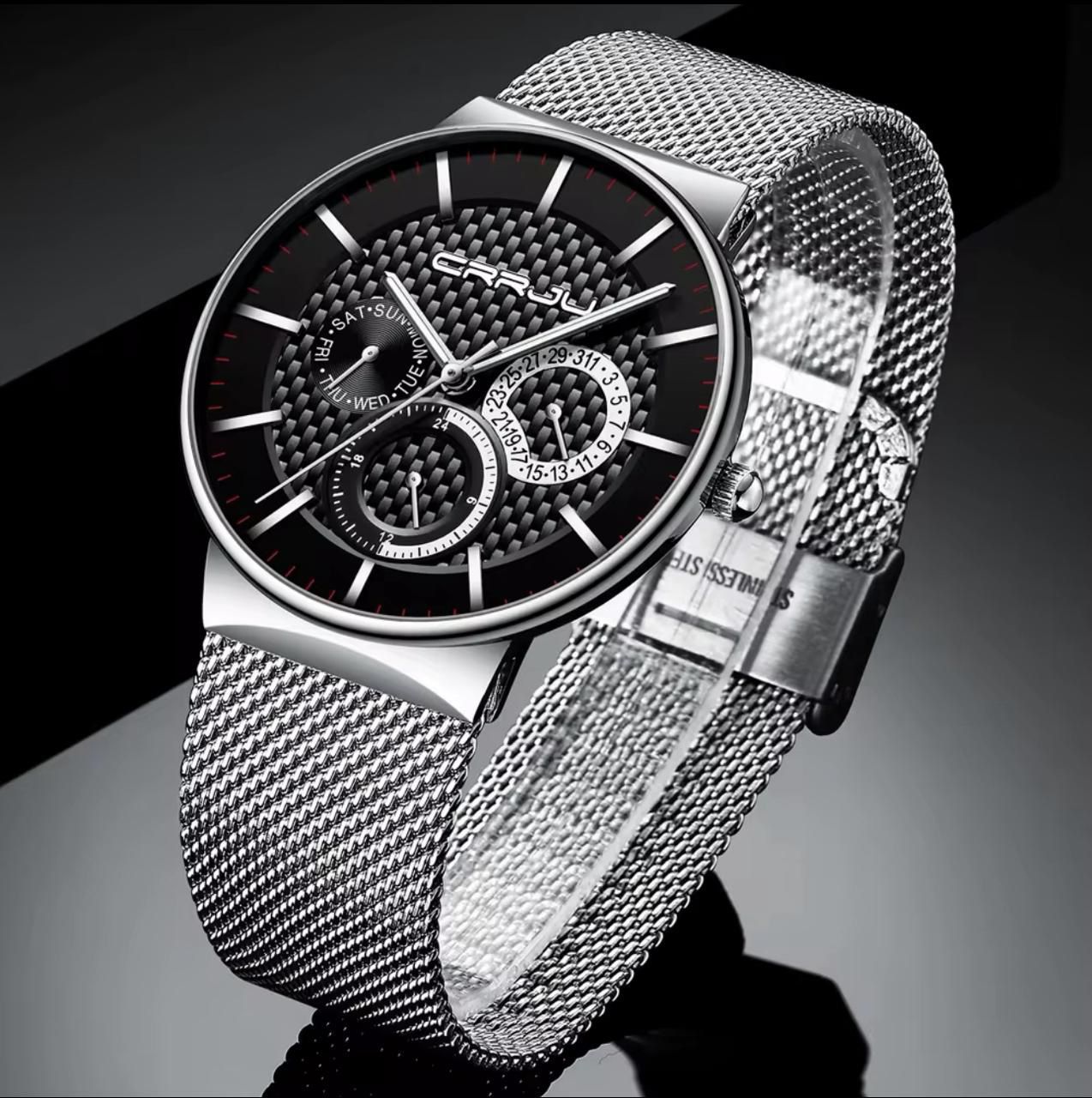 CRRJU Watch 2153 Men New Fashion Mens Watches Stainless Steel Top New Luxury Sports Chronograph Quartz Watch