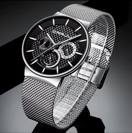 CRRJU Watch 2153 Men New Fashion Mens Watches Stainless Steel Top New Luxury Sports Chronograph Quartz Watch