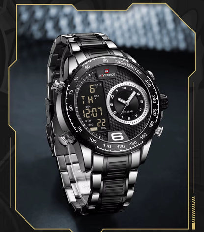 Brand NAVIFORCE 9199 Chic Classic Men Watch Sport Sport Gold Stainless Steel Man Wristwatch Quartz Digital Male Clock for Men
