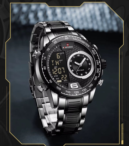 Brand NAVIFORCE 9199 Chic Classic Men Watch Sport Sport Gold Stainless Steel Man Wristwatch Quartz Digital Male Clock for Men