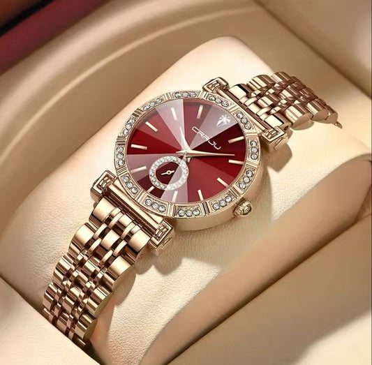 CRRJU 5011 Quartz Wrist Watches for Women Ladies Diamond Luxury Hardlex Mirror Alloy Case Stainless Steel Waterproof Wristwatch