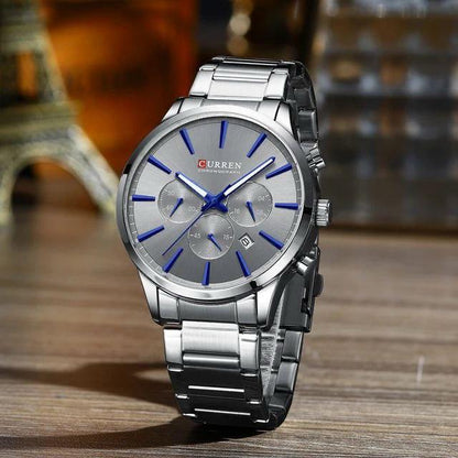 Curren 8435 New Style Fashion Casual Quartz Watch Stainless Steel Band Waterproof Date Display Chronograph Hand Watch for Men
