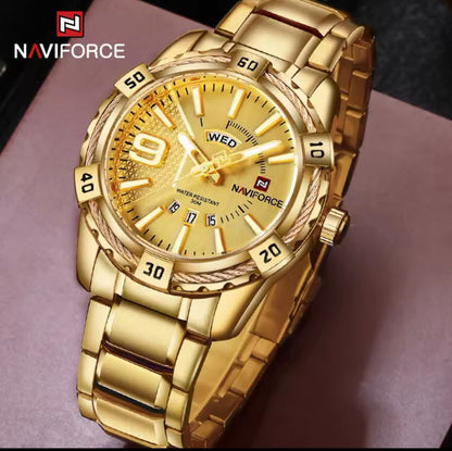NAVIFORCE 9117S New Men Sport Watches Men's Waterproof Analog Quartz Wristwatches Man Gold Stainless Steel Calendar Clock