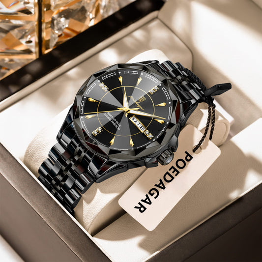 Poedagar 674 Luxury Business Stainless Steel Strap Men Quartz Watches 30M Waterproof Luminous Calendar Watch for Men