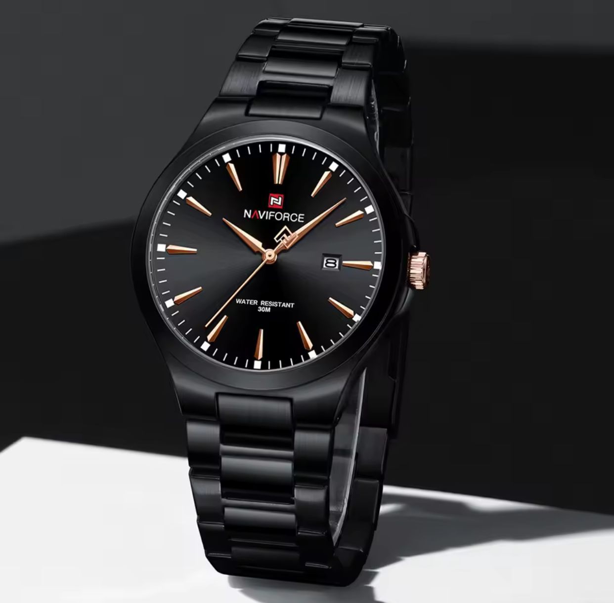 Naviforce 9214 NF9214 Business Quartz Watches Stainless Steel Strap Waterproof Analog Clock Wristwatches for Men