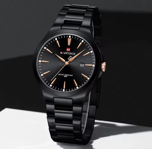 Naviforce 9214 NF9214 Business Quartz Watches Stainless Steel Strap Waterproof Analog Clock Wristwatches for Men