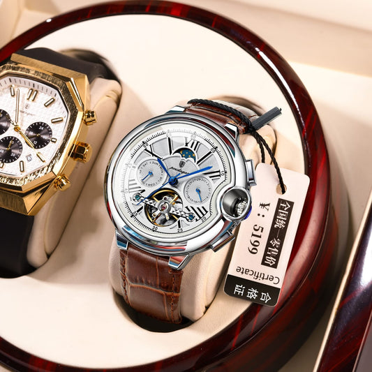 POEDAGAR 1413 Men's Automatic Mechanical Watch Multifunction Business Exquisite Gift for Men Friends Calendar Chronograph