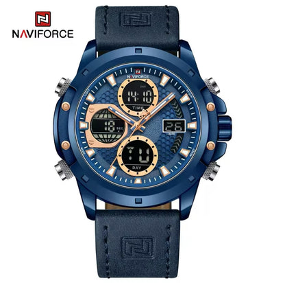 For NAVIFORCE 9197 Men's Luxury Sport Digital Wrist Watch 2026 Waterproof Steel Strap with Leather Band Carton-Style Design
