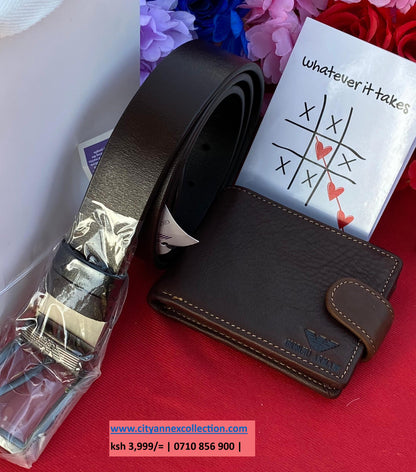 Valentine Men Gift Set Double sided Leather Belt and Wallet