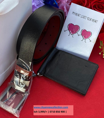 Valentine Men Gift Set Double sided Leather Belt and Wallet