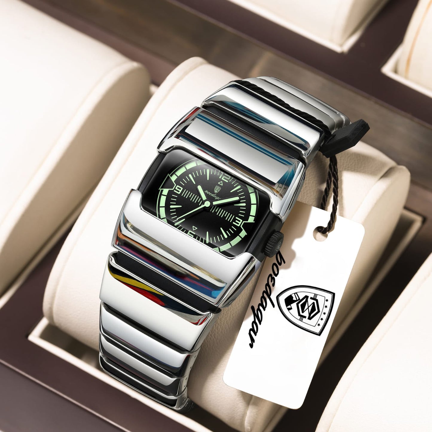 Poedagar 846 Luxury Men Square Quartz Watch Stainless Steel Strap Hardlex Glass 3ATM Waterproof Luminous Wrist Watch