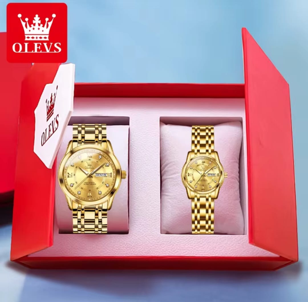 OLEVS 2906 Quartz Watches for Couple Men Women Gold Luxury Wristwatch Stainless Steel Rhombus Strap Waterproof Diamond Watch