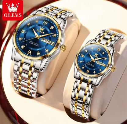 OLEVS 2906 Quartz Watches for Couple Men Women Gold Luxury Wristwatch Stainless Steel Rhombus Strap Waterproof Diamond Watch