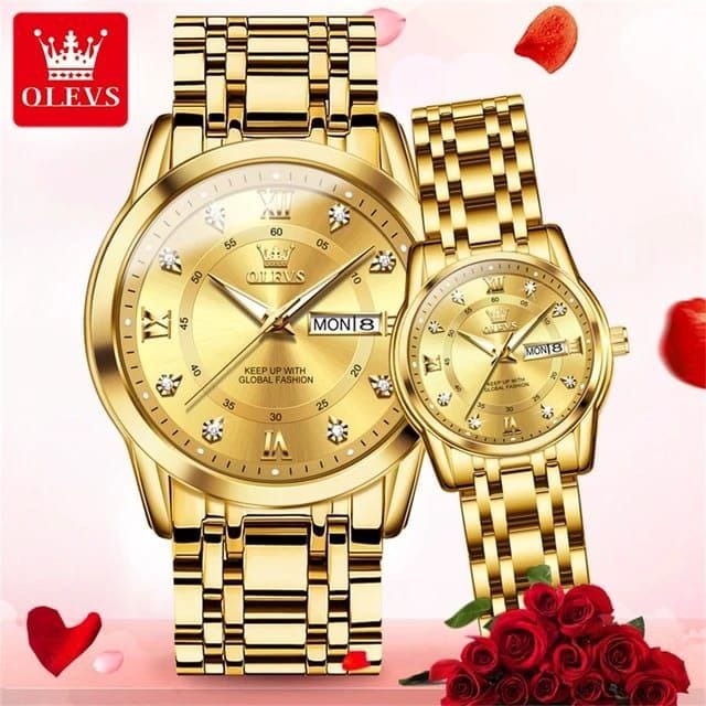 OLEVS 2906 Quartz Watches for Couple Men Women Gold Luxury Wristwatch Stainless Steel Rhombus Strap Waterproof Diamond Watch