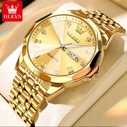 OLEVS 9931 Men's Couple women Luxury Stainless Steel Wristwatch Original Quartz Rhombus Mirror Waterproof Luminous Feature Glass Dial