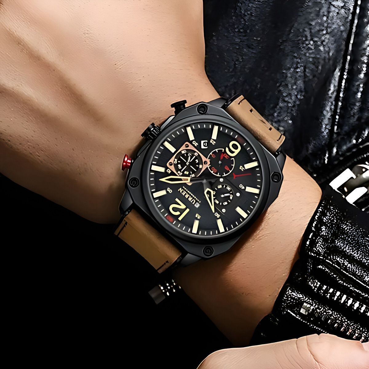 New CURREN 8398 Top Brand Men Sports Watch Luminous Chronograph Watches Leather Clock Casual Quartz Wristwatches for Male